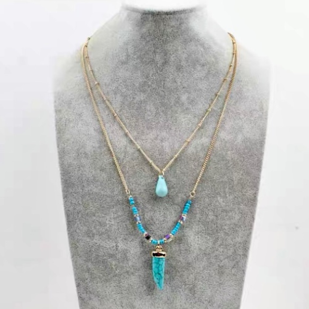 ❤️Seller’s Pick❤️ Turquoise Pendant Double Chain Long Necklace - Picture 11 of 15